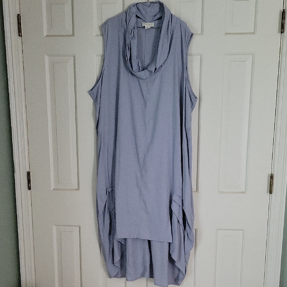 Cynthia Rowley Linen Blend Sleeveless Hi-Low Maxi Dress Sz 3x Womens Blue